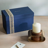 Copper Brushed Pillar Candle Stand with Candles Gift Set - Small